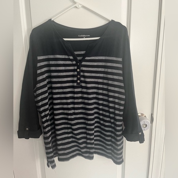 Croft & Barrow woman's 3/4 length sleeve, black/gray with stripe, 2x - Picture 1 of 7